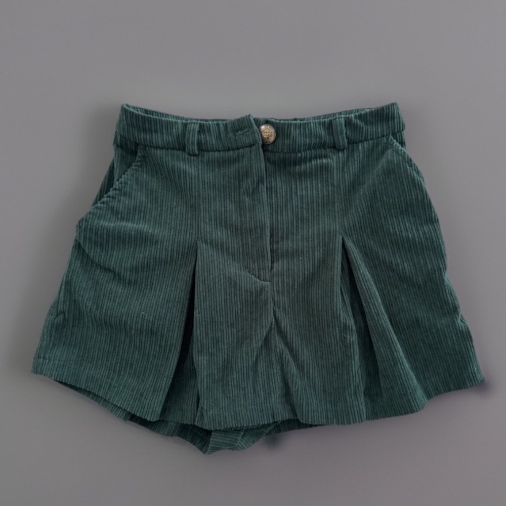 Kids Corduroy Pleated Shorts Green‎ Casual Cute Girl Extra Small XS